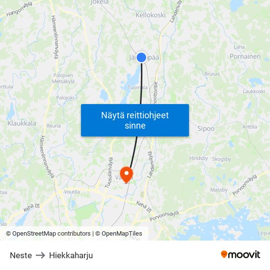 Neste to Hiekkaharju map
