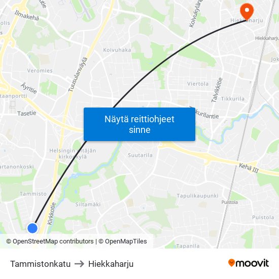 Tammistonkatu to Hiekkaharju map