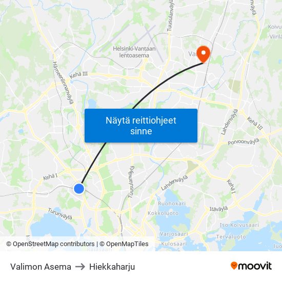 Valimon Asema to Hiekkaharju map