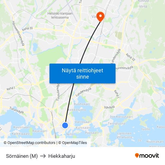 Sörnäinen (M) to Hiekkaharju map