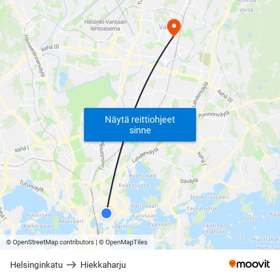 Helsinginkatu to Hiekkaharju map
