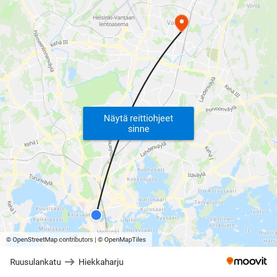 Ruusulankatu to Hiekkaharju map