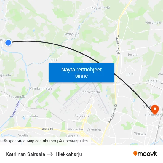 Katriinan Sairaala to Hiekkaharju map