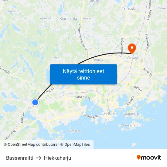 Bassenraitti to Hiekkaharju map