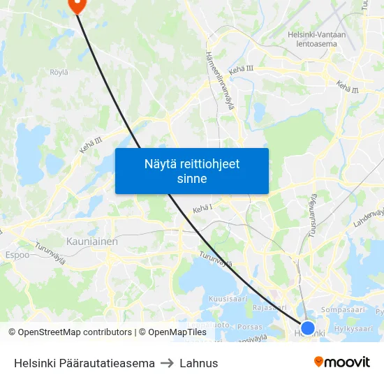 Helsinki Päärautatieasema to Lahnus map