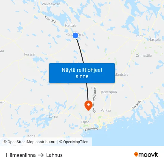 Hämeenlinna to Lahnus map