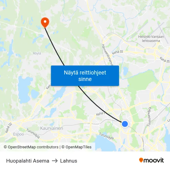 Huopalahti Asema to Lahnus map