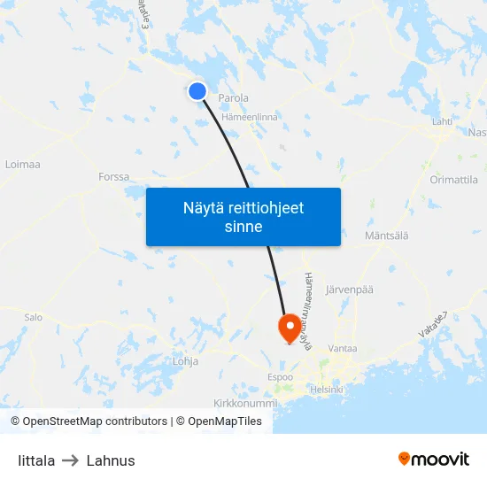 Iittala to Lahnus map