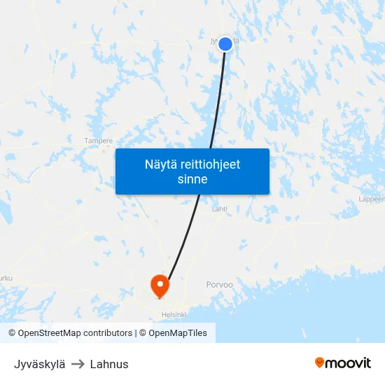 Jyväskylä to Lahnus map