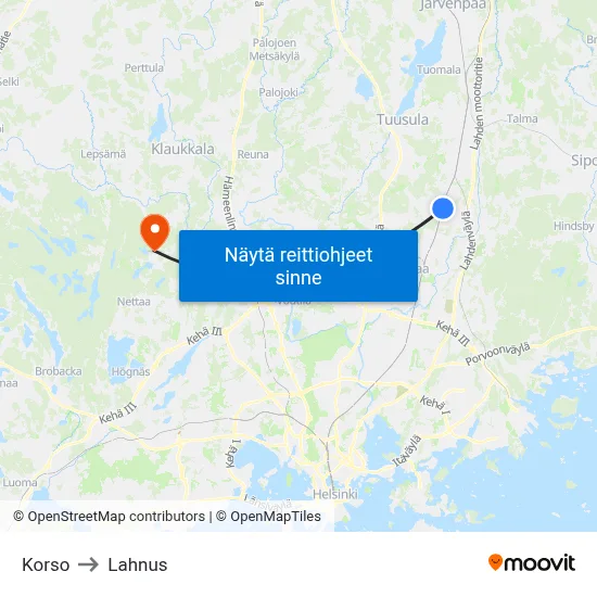 Korso to Lahnus map