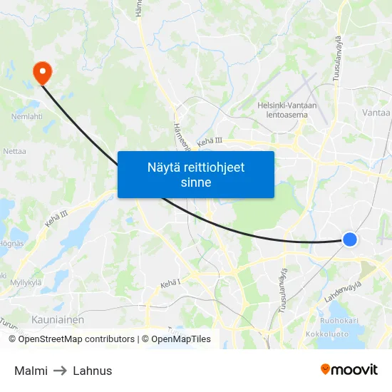 Malmi to Lahnus map