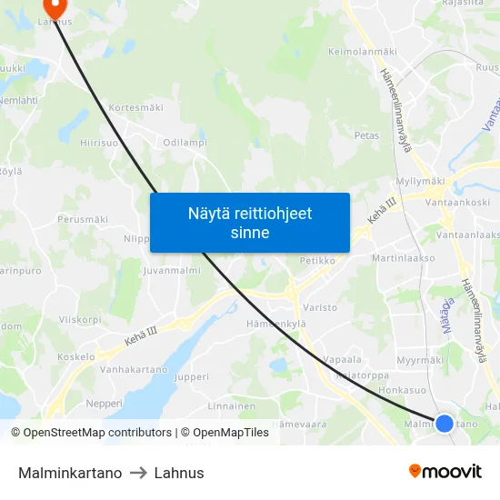 Malminkartano to Lahnus map
