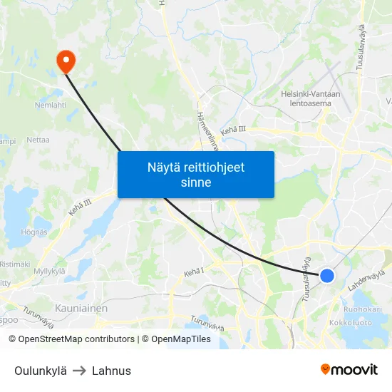 Oulunkylä to Lahnus map