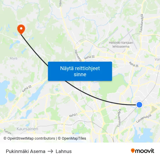Pukinmäki Asema to Lahnus map