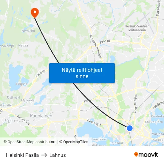 Helsinki Pasila to Lahnus map