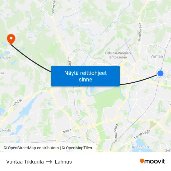 Vantaa Tikkurila to Lahnus map