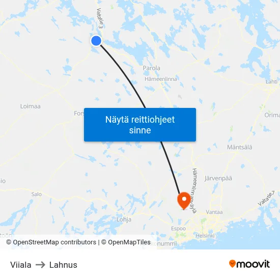 Viiala to Lahnus map