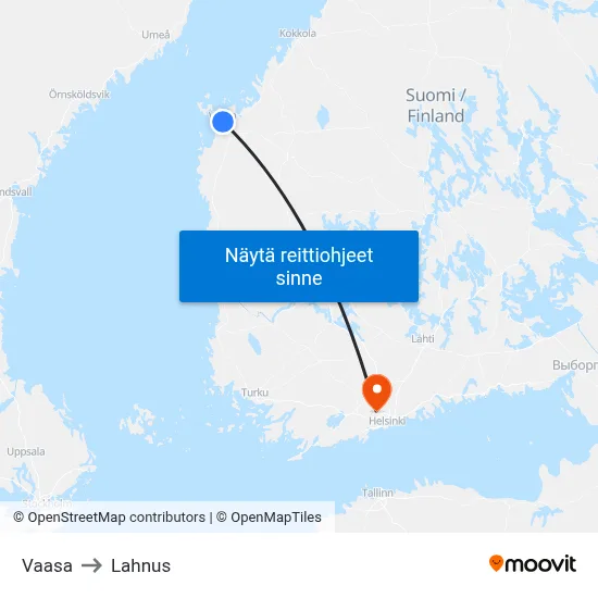 Vaasa to Lahnus map