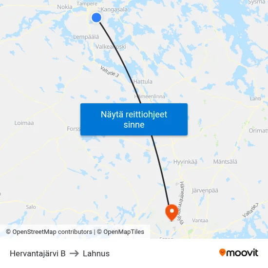 Hervantajärvi B to Lahnus map