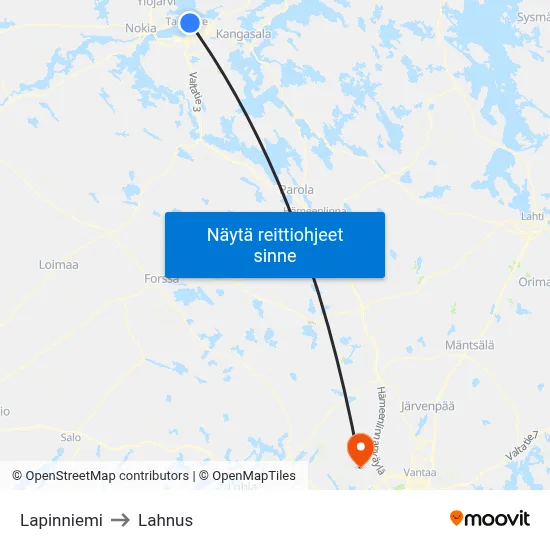 Lapinniemi to Lahnus map