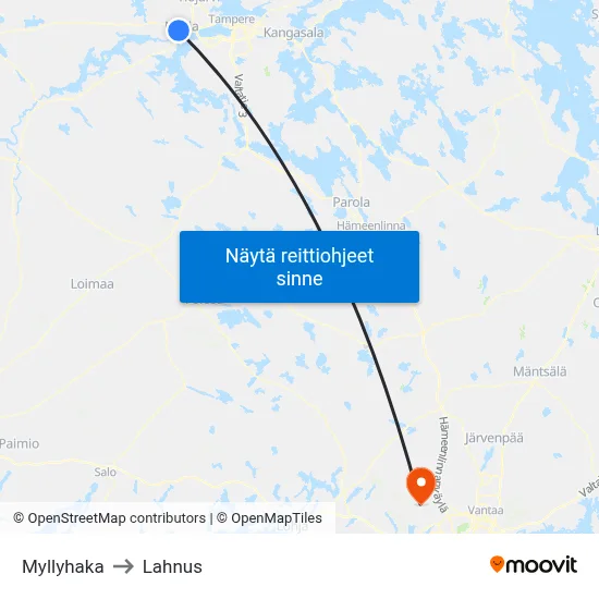 Myllyhaka to Lahnus map