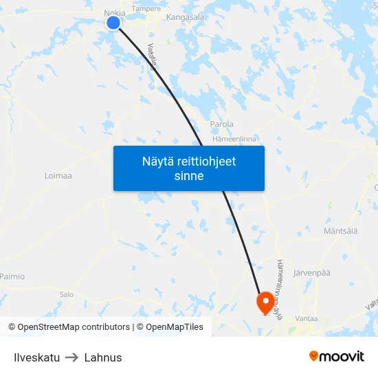Ilveskatu to Lahnus map