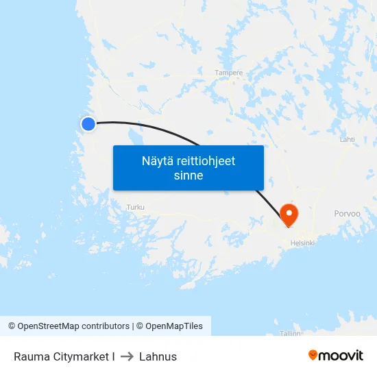 Rauma Citymarket I to Lahnus map