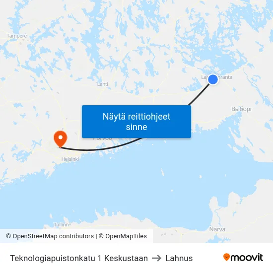 Teknologiapuistonkatu 1 Keskustaan to Lahnus map