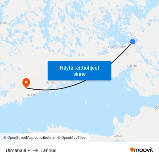Uimahalli P to Lahnus map