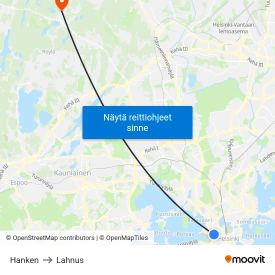 Hanken to Lahnus map