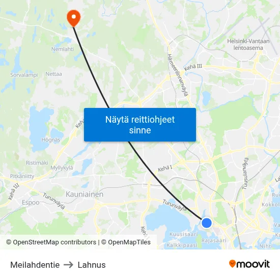 Meilahdentie to Lahnus map