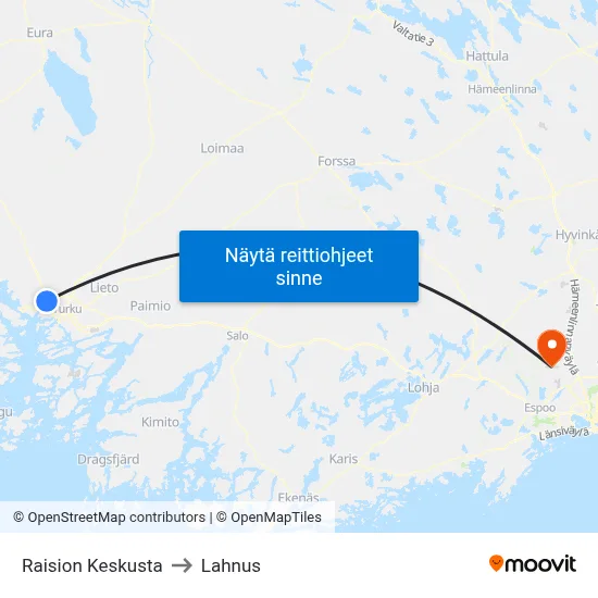 Raision Keskusta to Lahnus map