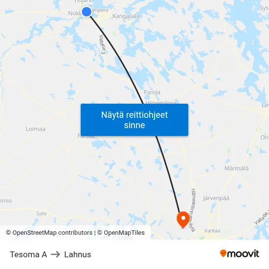 Tesoma A to Lahnus map