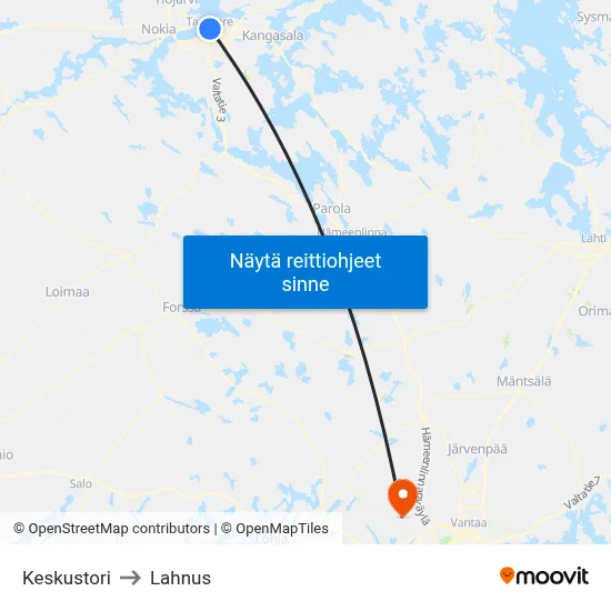 Keskustori to Lahnus map