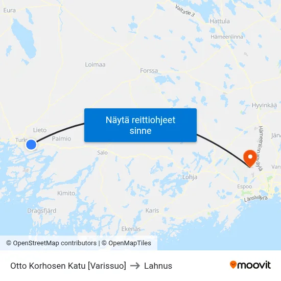 Otto Korhosen Katu [Varissuo] to Lahnus map