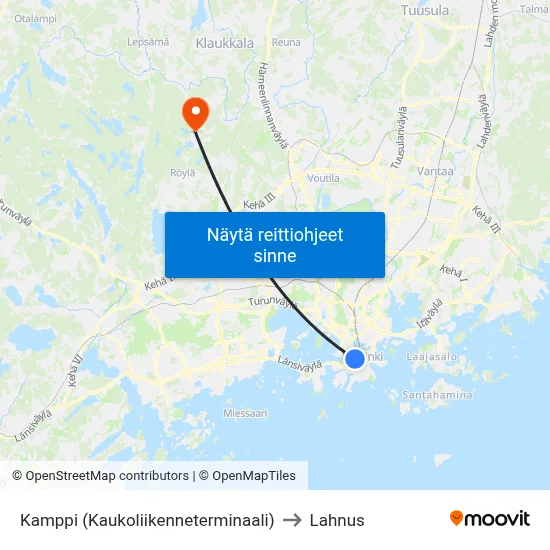 Kamppi (Kaukoliikenneterminaali) to Lahnus map
