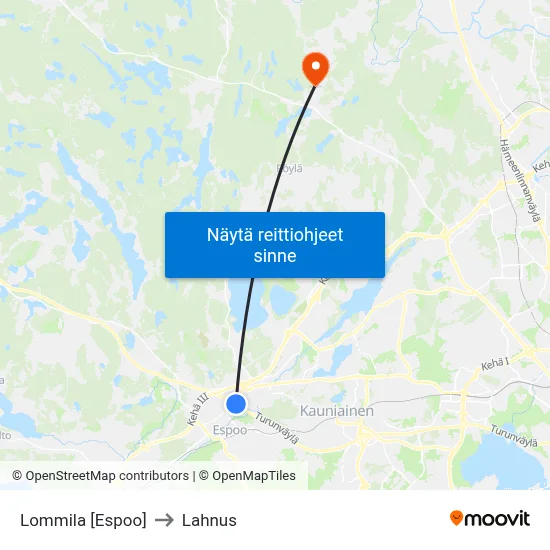 Lommila [Espoo] to Lahnus map