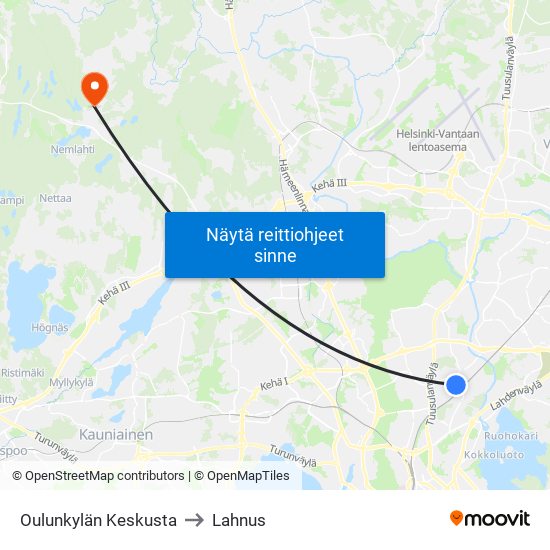 Oulunkylän Keskusta to Lahnus map