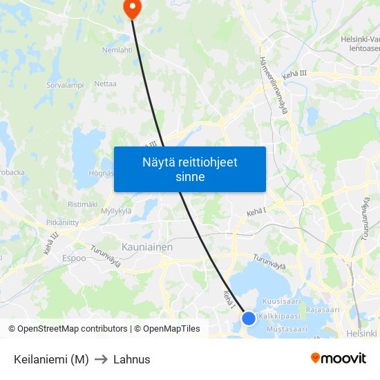 Keilaniemi (M) to Lahnus map