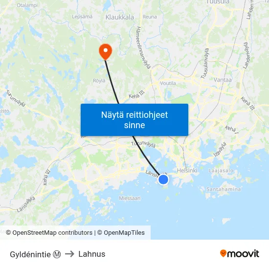 Gyldénintie Ⓜ️ to Lahnus map