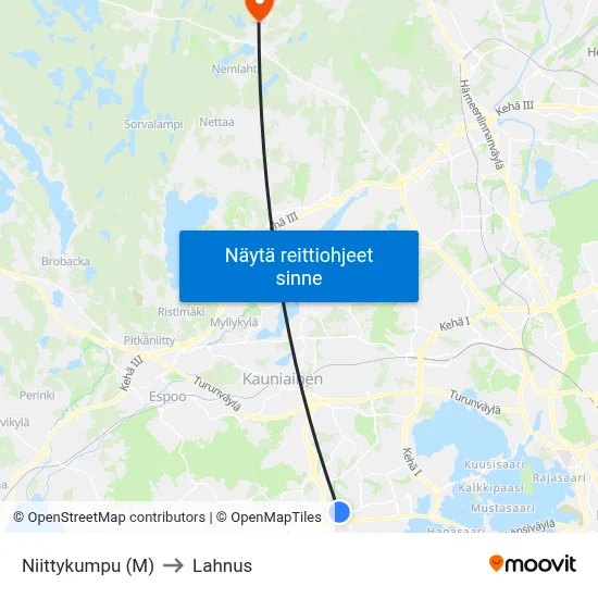 Niittykumpu (M) to Lahnus map