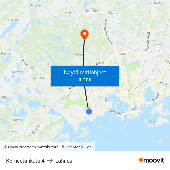 Komeetankatu 4 to Lahnus map