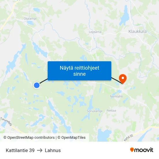 Kattilantie 39 to Lahnus map