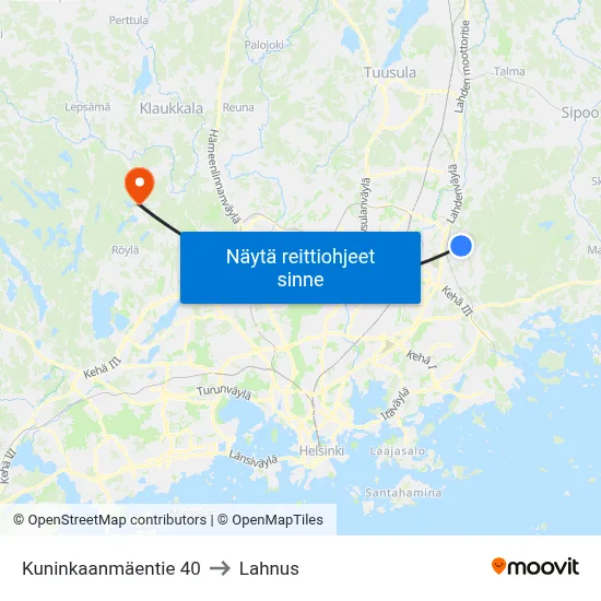 Kuninkaanmäentie 40 to Lahnus map