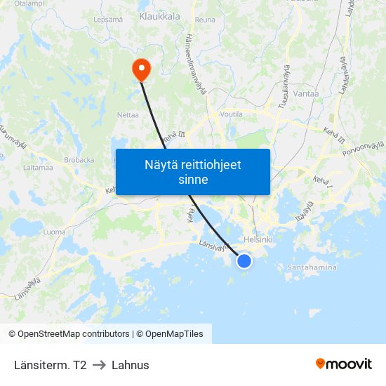 Länsiterm. T2 to Lahnus map