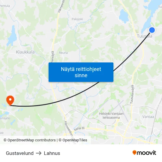 Gustavelund to Lahnus map