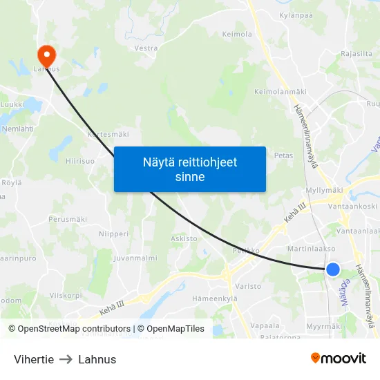 Vihertie to Lahnus map