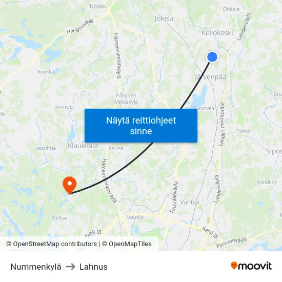Nummenkylä to Lahnus map