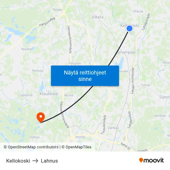 Kellokoski to Lahnus map