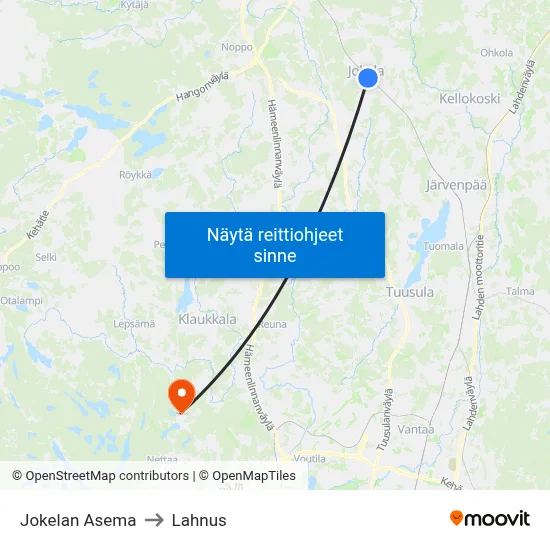 Jokelan Asema to Lahnus map